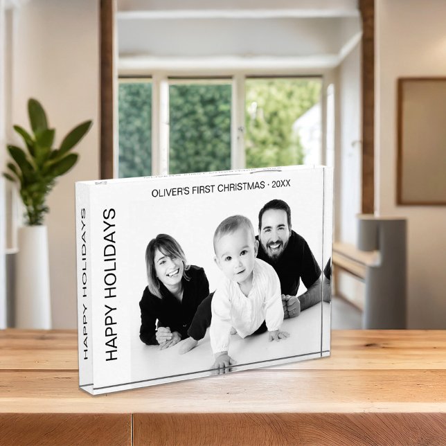 Bloc Photo Baby First Christmas Noir et blanc (Modern Babys First Christmas Photo Block by MINTIC DESIGN STUDIO)