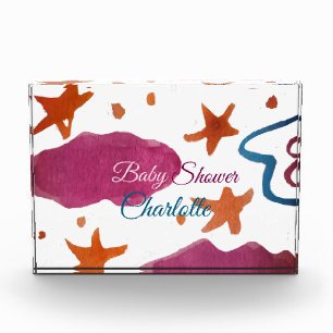 Bloc Photo Baby shower nuages rose bleu ajouter nom aquarelle