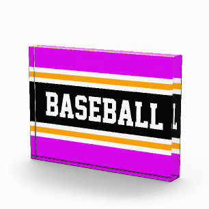 Bloc Photo BASEBALL rose vif noir blanc rayures jaunes