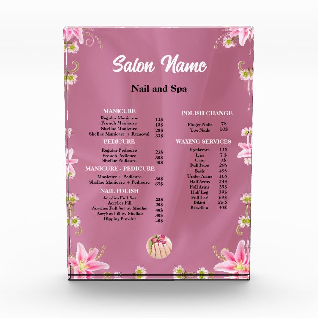 Bloc Photo Beauty Nail Salon Prix menu (Devant)