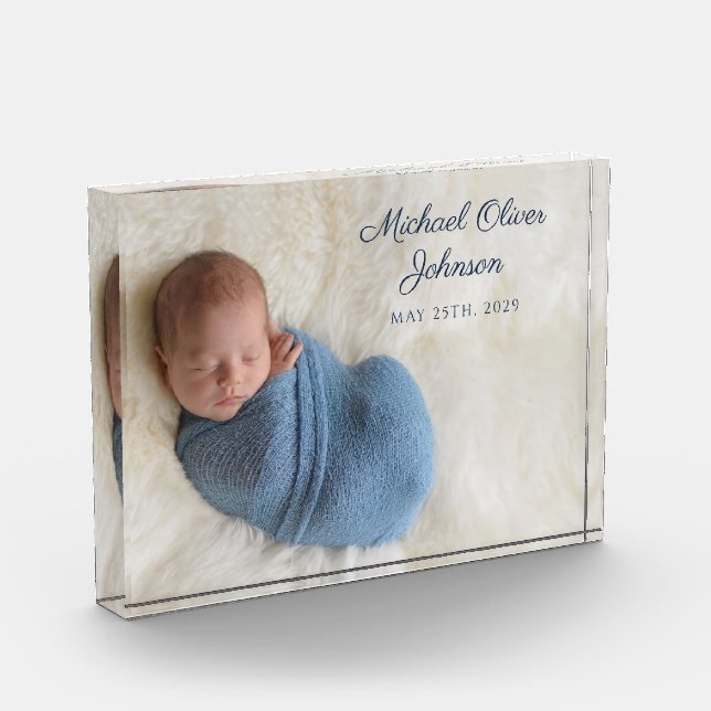 Bloc Photo Bébé avec Nom Bleu et Date de Naissance (Gauche)