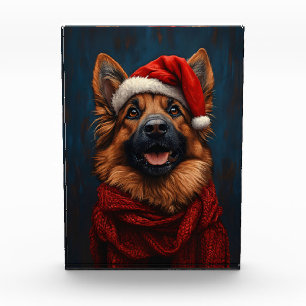 Bloc Photo Berger allemand dans un chapeau de Père Noël