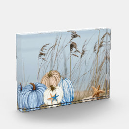 Bloc Photo Bleu automne côtier et Citrouilles blancs et Starf