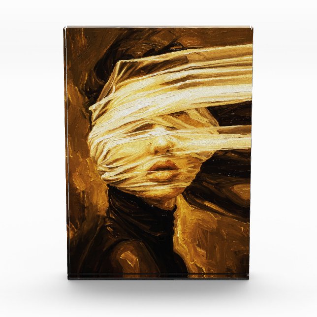 Bloc Photo Blindfolded Woman – Surreal Oil Art (Devant)