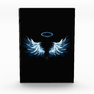 Bloc Photo Blue Glowing Angel Wings on black background