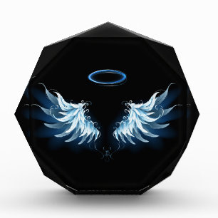 Bloc Photo Blue Glowing Angel Wings on black background