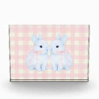 Bloc Photo Blue Marshmallow Bunny Rabbits Easter Acrylic Art