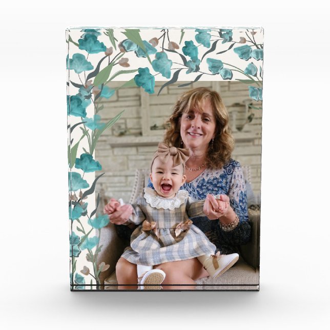 Bloc Photo Boho Blue Turquoise Aquarelle Fleur sauvage Grandm (Devant)