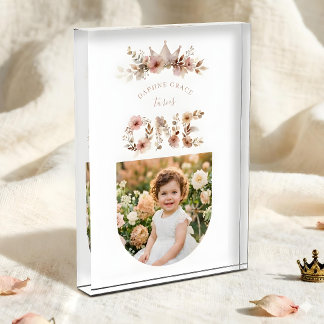 Bloc Photo Boho Floral One Word Pink First Birthday