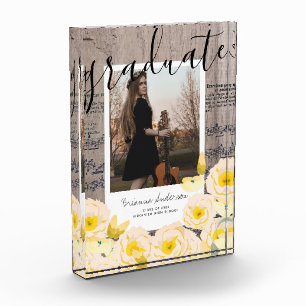 Bloc Photo Boho Floral Wood Music Graduation Photo Block