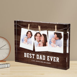 Bloc Photo Bois rustique Meilleur Papa Collage Fête des Pères