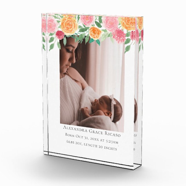 Bloc Photo Bonjour Nouveau bébé photo personnalisée Fleurs ro (Droite)