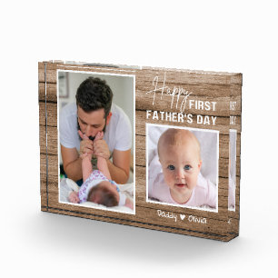 Bloc Photo Bonne première Fête des pères Nouveau Papa Wood 2
