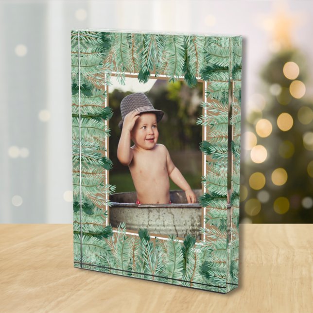 Bloc Photo Bordure de la branche de pin d'aquarelle (Créateur téléchargé)