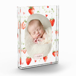 Bloc Photo Botanique de fraise bébé monogramme doux de baie