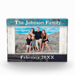 Bloc Photo Cadre en bois bleu rustique pour nom de famille