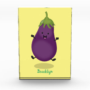 Bloc Photo Caricature d'aubergine d'aubergine joliment heureu