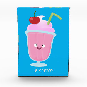 Bloc Photo Caricature de crème glacée de fraise mignonne