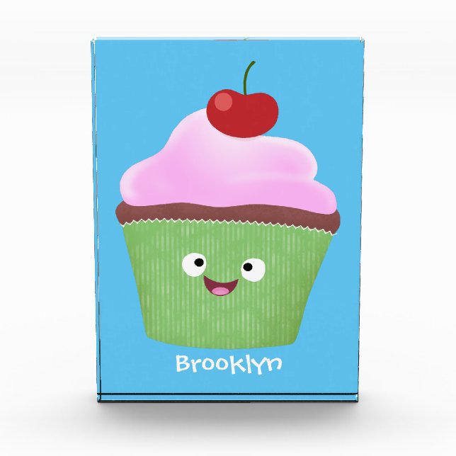 Bloc Photo Caricature de cupcake joyeux (Devant)