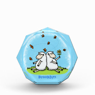 Bloc Photo Caricature de moutons mignons amis et papillons