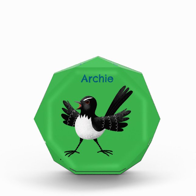 Bloc Photo Caricature de Willie Wagtail australienne personna (Devant)