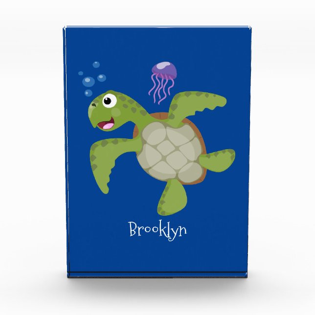 Bloc Photo Caricature joyeuse de tortue de mer verte mignonne (Devant)