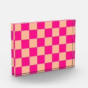Bloc Photo Carrés à carreaux pêche rose chaud géométrique rét