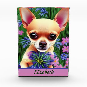 Bloc Photo Chihuahua Puppy dans la prairie de fleurs Personna