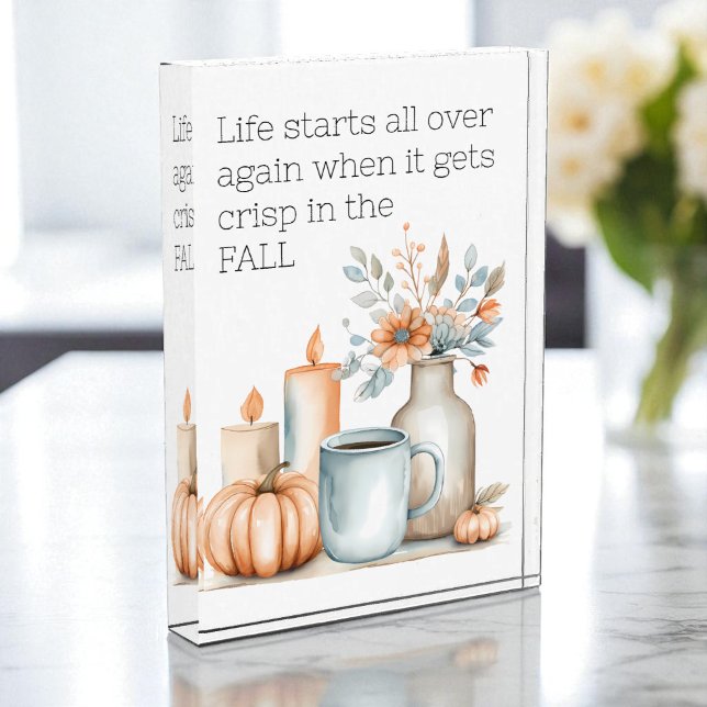Bloc Photo Citation Automne Citrouille Coffee Fleur Chandelle (Quote Fall Pumpkin Coffee Flower Candle Modern Photo Block)