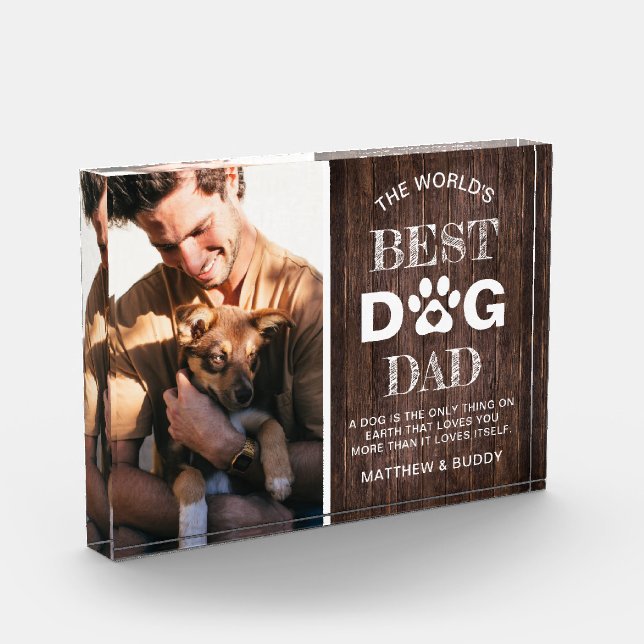 Bloc Photo Citation Rustic Wood 'Best Dog Dad' (Gauche)