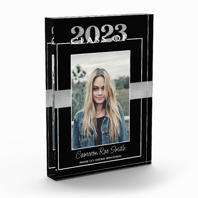 Bloc Photo Classe de 2023 Black Silver Graduation Keepsaké (Gauche)