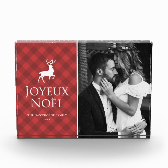 Bloc Photo Classique carreau rouge avec cerf Joyeux Noël Fête (Devant)