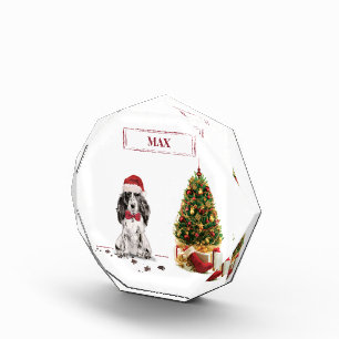 Bloc Photo Cocker Spaniel Funny Chien de Noël avec arbre