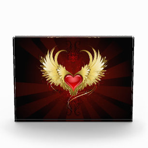 Bloc Photo Coeur rouge avec ailes d'or