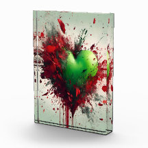 Coeur Vert Vibrant Avec Pétales Rouges Éparpillés