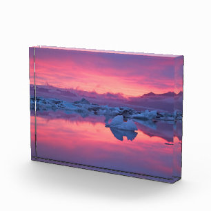 Bloc Photo Coucher de soleil sur le lagon du glacier Jokulsar