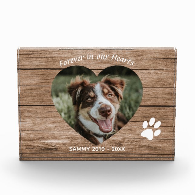 Bloc Photo Custom Chien Memorial Bois rustique et photo (Devant)
