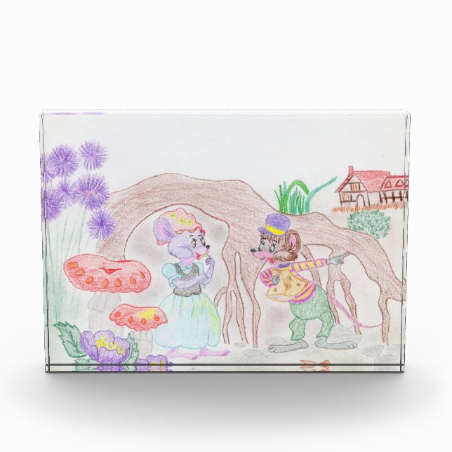 Bloc Photo Custom Kids Artwork, deux mignonnes souris, fleurs (Devant)
