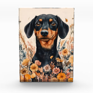 Bloc Photo Cute Dachshund avec peinture Fleur sauvage