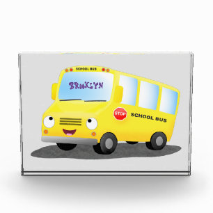 Bloc Photo Cute happy yellow school bus cartoon