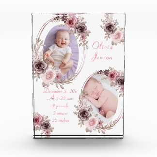 Bloc Photo Cute Pink Gold Floral Watercolor Baby Girl Photo 