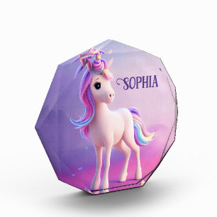 Bloc Photo Cute Unicorne Blanche Avec Rose & Bleu Mane