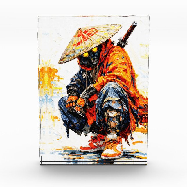 Bloc Photo Cyber Samurai Palette Knife Neon Orange Impasto (Devant)