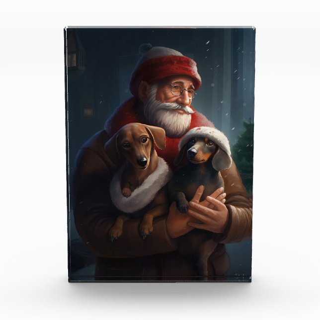 Bloc Photo Dachshund Avec Noël Festif Du Père Noël (Devant)