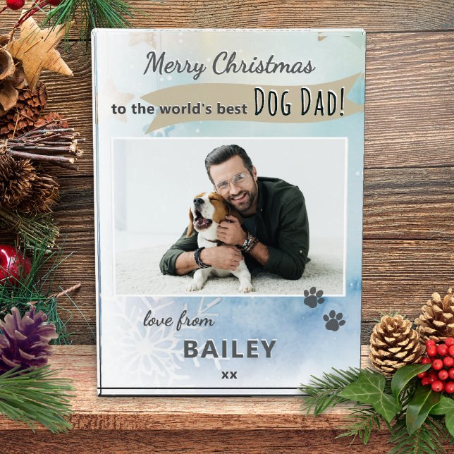 Bloc photo de Noël pour le meilleur papa chien du  (A festive photo block for the 'world's best dog dad', with custom photo and pet's name)