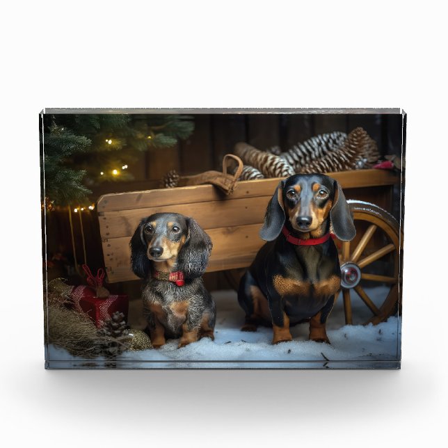 Bloc Photo Décor de Noël Dachshund Snowy Sleigh (Devant)