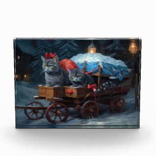 Bloc Photo Décor de Noël Oriental Blue Cat Snowy Sleigh