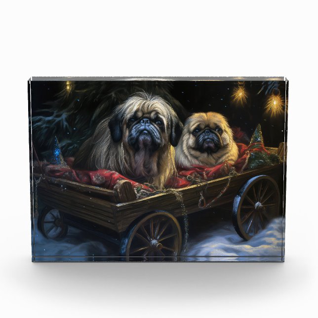 Bloc Photo Décor de Noël Pekingese Snowy Sleigh (Devant)