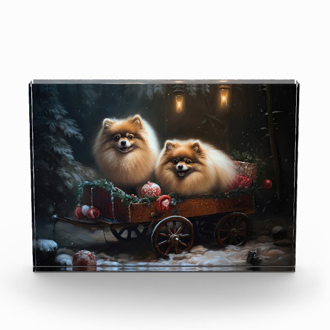 Bloc Photo Décor de Noël Poméranien Snowy Sleigh (Devant)