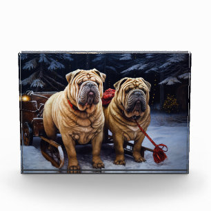 Bloc Photo Décor de Noël Shar Pei Snowy Sleigh